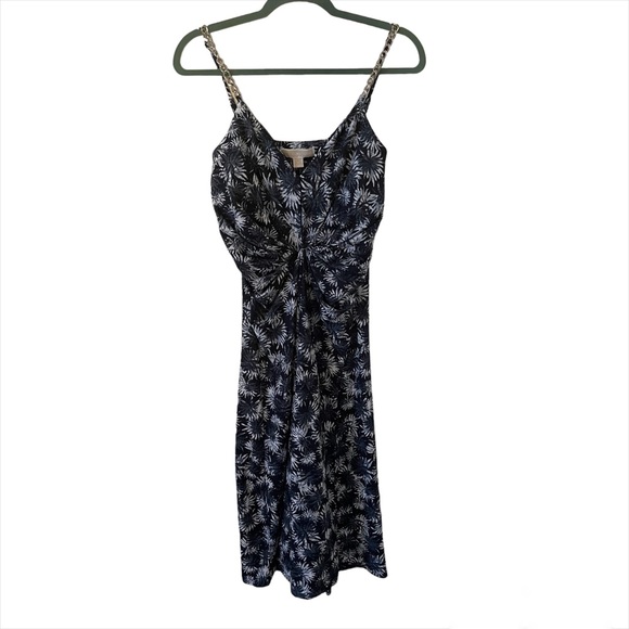 NWT Michael Kors Palm-Print Midi Dress with chain straps size M - Picture 5 of 15